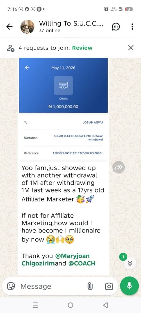 Josiah earned one million naira in one week